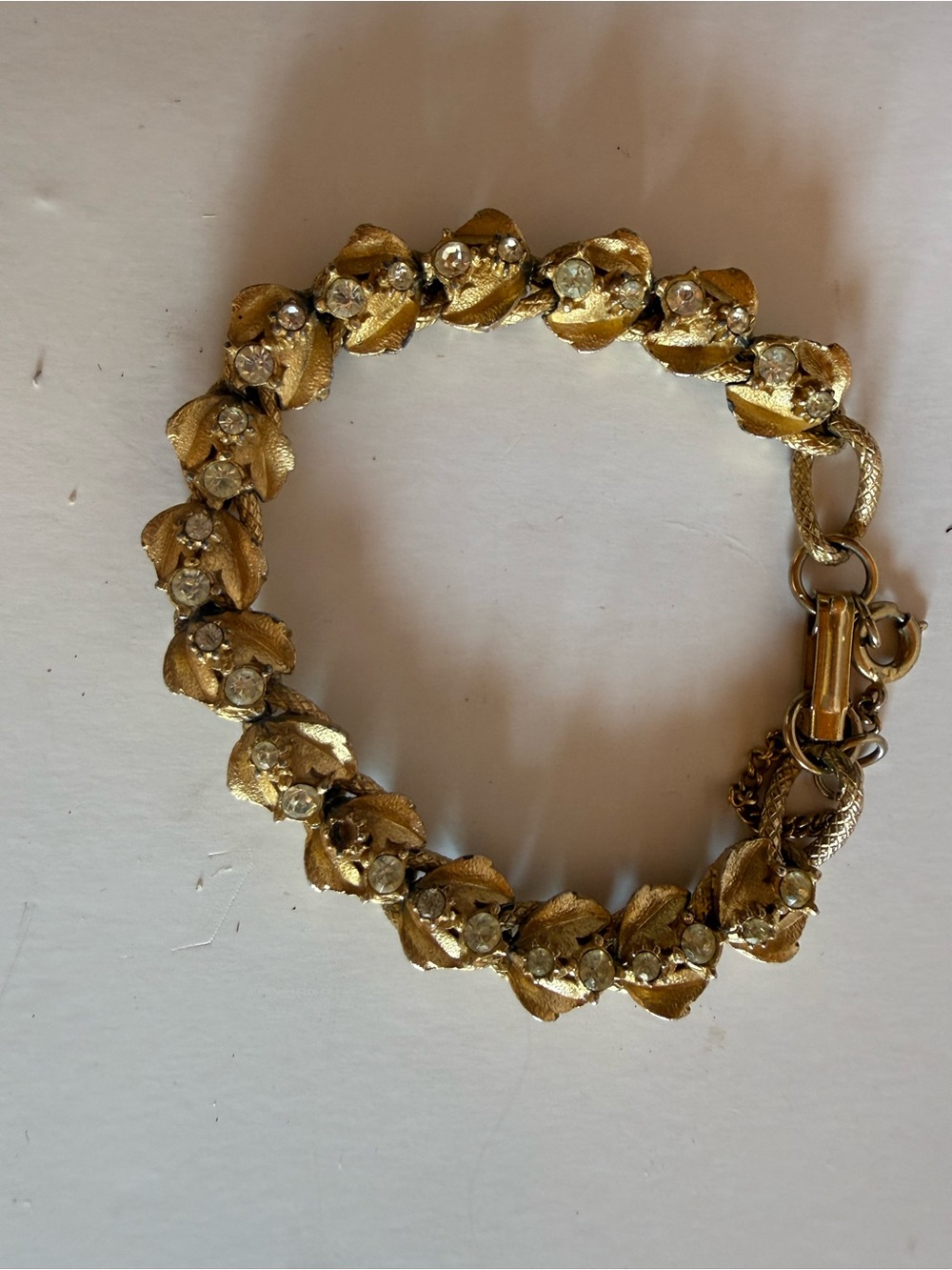 FLORENZA Tennis Bracelet Gold Tone with Rhinestones(pne missing)Safety Chain
